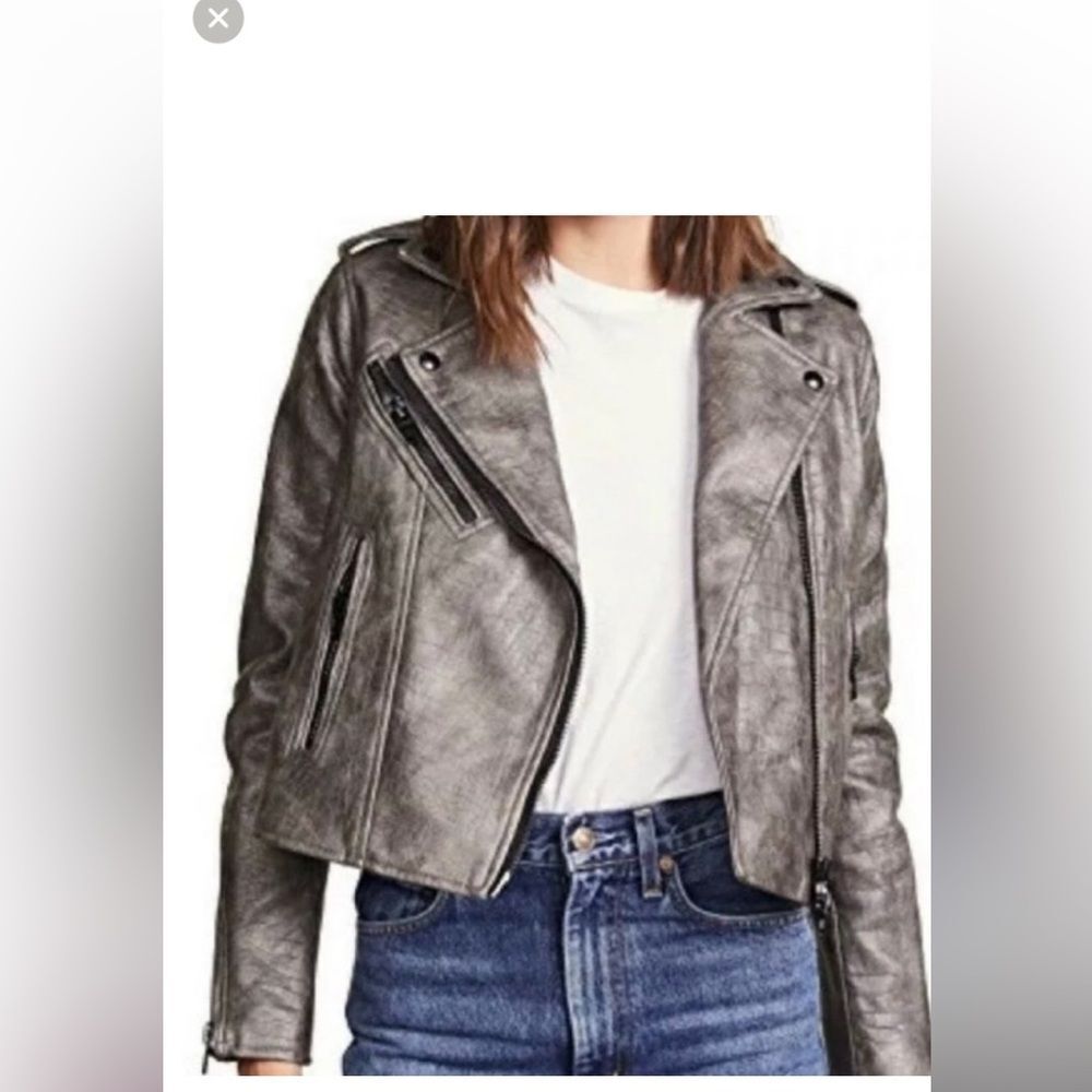 Blank NYC Dark Gray Snake Print Leather Multiple Zipper Motorcycle Jacket M